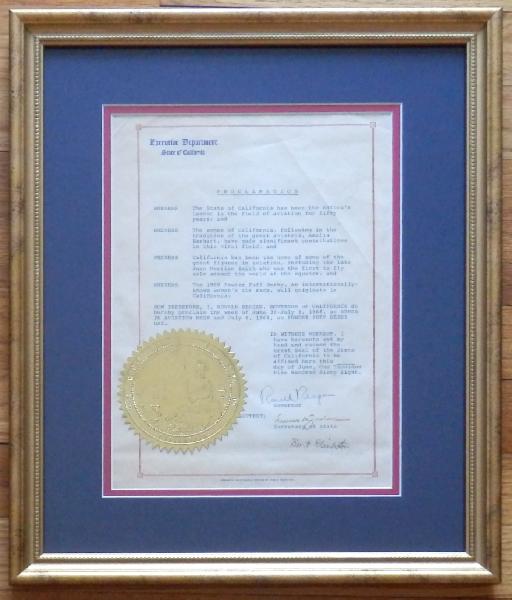 NEW ITEM Ronald Reagan Signed Proclamation as Governor of California Honoring Women in Aviation
